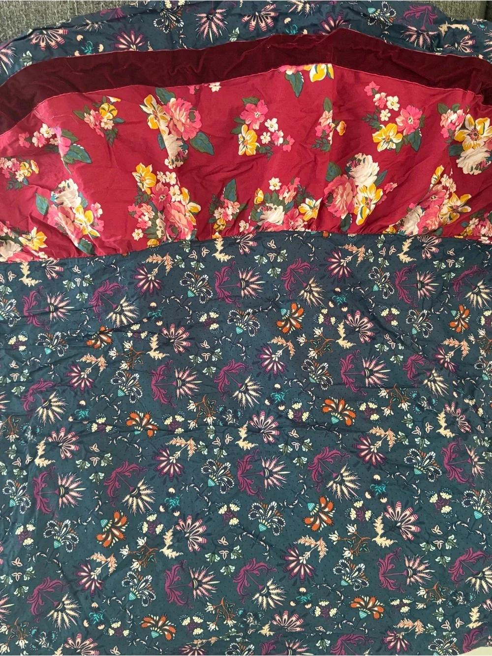 Queen Matilda Jane Floral bedskirt - Teal and Burgundy
